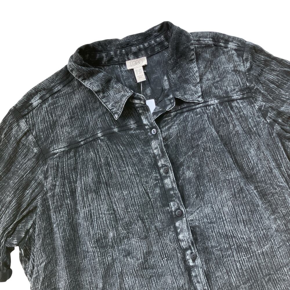 NEW LOGO by Lori Goldstein Black Sun Faded Crinkle Gauze Shirt Dress 2XP - Picture 2 of 7